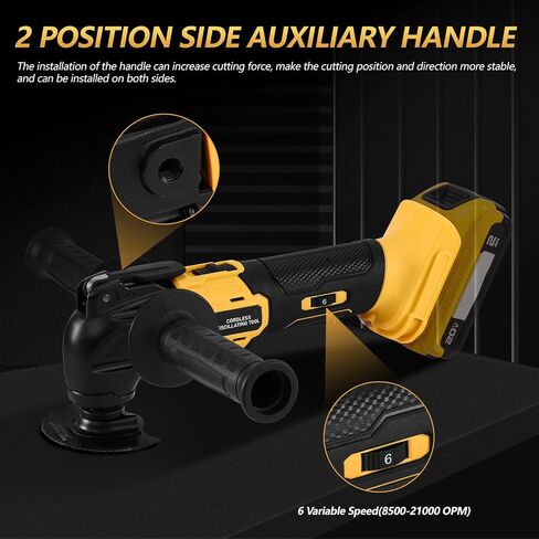 Cordless Oscillating Tool, Brushless Orbiting Tool Compatible with DeWalt 20V Battery, 23 PCS Multi-Tool Kit with Auxiliary Handle for Cutting, Scraping, Sanding, 6 Variable Speed (Tools Only) in Kuwait