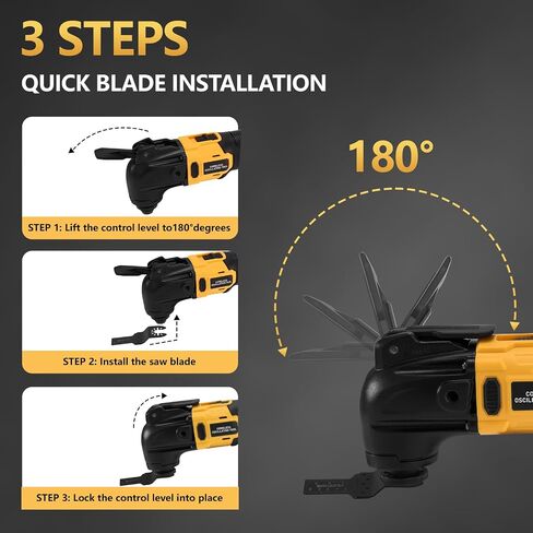 Cordless Oscillating Tool, Brushless Orbiting Tool Compatible with DeWalt 20V Battery, 23 PCS Multi-Tool Kit with Auxiliary Handle for Cutting, Scraping, Sanding, 6 Variable Speed (Tools Only) in Kuwait