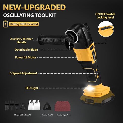 Cordless Oscillating Tool, Brushless Orbiting Tool Compatible with DeWalt 20V Battery, 23 PCS Multi-Tool Kit with Auxiliary Handle for Cutting, Scraping, Sanding, 6 Variable Speed (Tools Only) in Kuwait