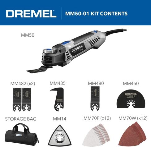 Dremel Multi-Max MM50 5 Amp Oscillating Multi Tool Kit with Variable Speed, Corded Power, 16 Multitool Accessories and Storage Bag- Ideal for Metal & Wood Cutting, Sanding, and Box Cutouts in Kuwait