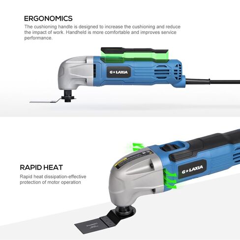 Oscillating Tool, 1.5A Oscillating Multi Tool with with 3° Oscillation Angle, 12 Piece Accessories Scraping, Grinding, Sanding, Cutting | 3° Oscillation Angle, 22000 OPM, Soft Rubber Grip, Compact Design, Versatile Power Tool for Home Improvement, Woodwor in Kuwait