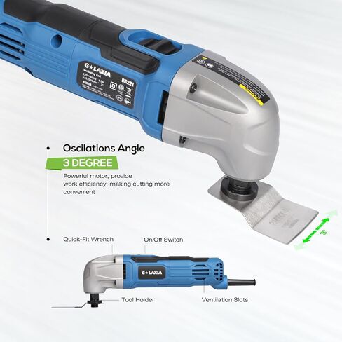 Oscillating Tool, 1.5A Oscillating Multi Tool with with 3° Oscillation Angle, 12 Piece Accessories Scraping, Grinding, Sanding, Cutting | 3° Oscillation Angle, 22000 OPM, Soft Rubber Grip, Compact Design, Versatile Power Tool for Home Improvement, Woodwor in Kuwait