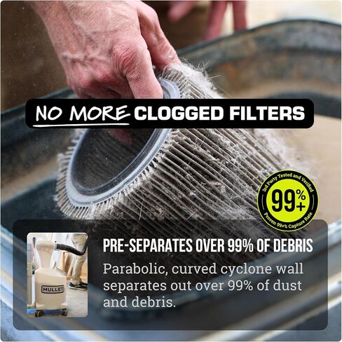 Mullet Cyclone Dust Collector, High-Speed Separator for Shop Vac | Reduce Clogged Filters, Cut-to-Fit PVC Fits Any Shop Vac, Separates Fine Dust & Heavy Debris in Kuwait
