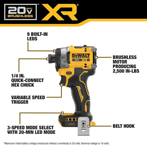 DEWALT 20V MAX XR 1/4 Inch Cordless Impact Driver, Bare Tool Only (DCF860B) in Kuwait