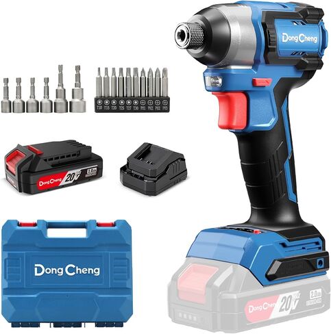 Dong Cheng 20V 4.2" Compact Impact Driver, 1840in-lbs Torque, with 2 x 2.0Ah Batteries, 1/4" Hex Chuck, 3200RPM, 4300IPM, Brushless Impact Driver for Cabinetry, Deck Building & HVAC Installation in Kuwait