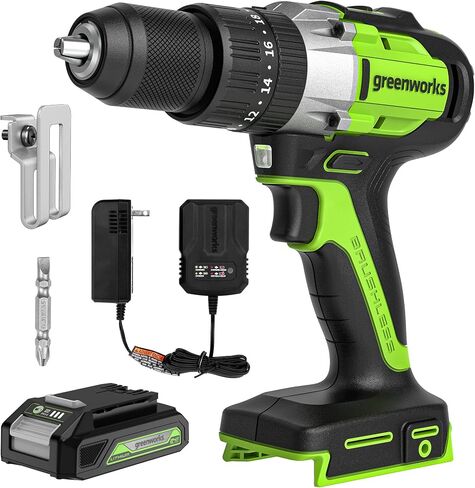 Greenworks 24V Brushless 1/2" Hammer Drill (530 in-lbs.) 2.0Ah Battery and Charger Included, DDG402 in Kuwait