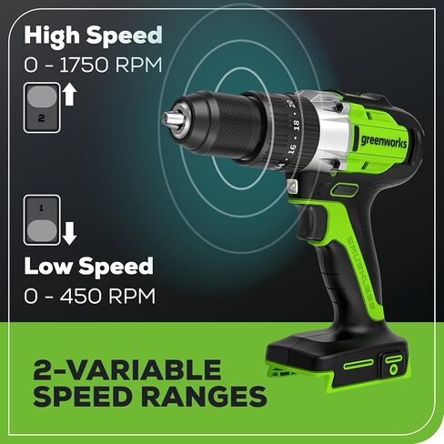 Greenworks 24V Brushless 1/2" Hammer Drill (530 in-lbs.) 2.0Ah Battery and Charger Included, DDG402 in Kuwait