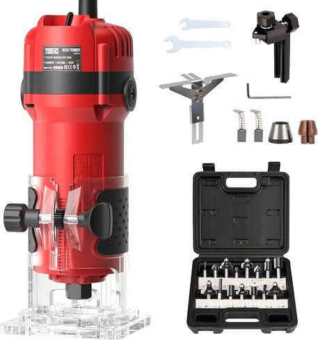 TEENO Wood Router, 6.5Amp 1.25HP Wood Routers for Woodworking, 800W Hand Wood Router Tool, 31000R/MIN Compact Edge Trimmer with 15 1/4" Router Bit Set in Kuwait