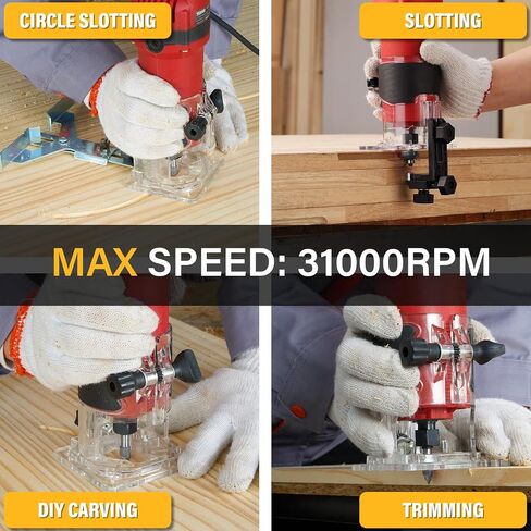 TEENO Wood Router, 6.5Amp 1.25HP Wood Routers for Woodworking, 800W Hand Wood Router Tool, 31000R/MIN Compact Edge Trimmer with 15 1/4" Router Bit Set in Kuwait