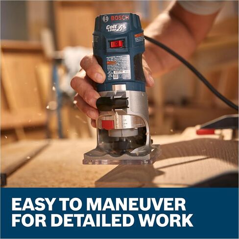 BOSCH PR20EVS Colt 1.0 HP Variable-Speed Palm Router - 5.6 Amp Motor, Soft Start, Constant ResponsCircuitry, Ergonomic Grip, Rugged Aluminum Base, Fixed, Quick-Clamp System, 1/4" Collet in Kuwait