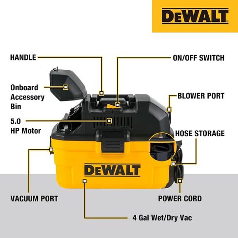DEWALT DXV04T 4 Gallon 5 Peak HP Portable Corded Wet/Dry Shop Vacuum in Kuwait