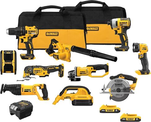DEWALT 20V MAX Power Tool Combo Kit, 10 Tool Cordless Power Tool Set, 2 Batteries, Charger and 2 Bags Included, Dewalt Brushless Combo Kit (DCK1021D2) in Kuwait