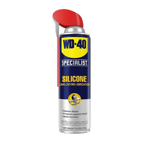 WD-40 Specialist® سيليكون، مادة تشحيم سيليكون جافة لمسارات النوافذ والكابلات والبكرات، تشحيم فائق للمعدات والأجزاء المتحركة والتطبيقات الصناعية، علبة أكبر، 13.3 أونصة، علبة فردية in Saudi Arabia