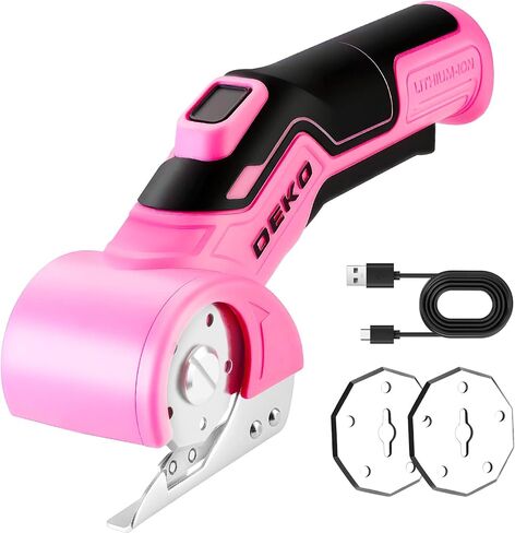 Cordless Electric Scissors Cardboard Cutter: DEKOPRO 4V 2000mAh Electric Box Cutter, Rechargeable Power Rotary Cutting Tool with Safety Lock, 389g Carpet Scissors with 2 Blade, Type-c(Yellow) in Kuwait