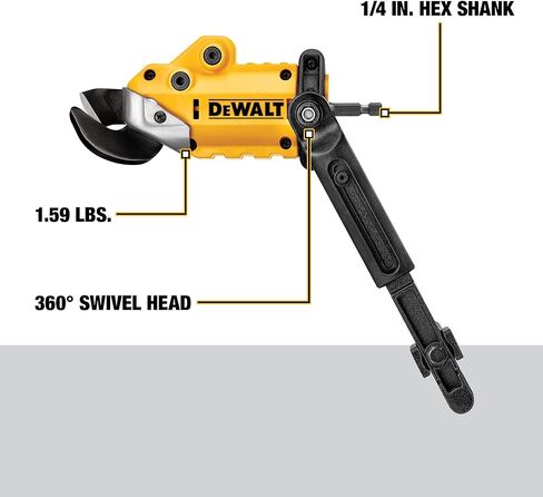 DEWALT Metal Shear/Cutter Drill Attachment, Impact Ready, 360 Degree Pivoting Head, Cuts 18GA Material (DWASHRIR)(Yellow, Black) in Kuwait