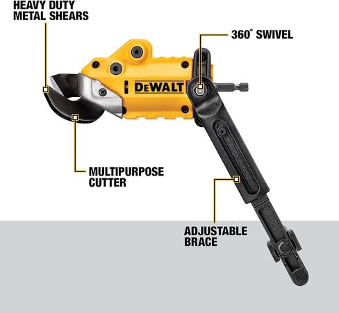 DEWALT Metal Shear/Cutter Drill Attachment, Impact Ready, 360 Degree Pivoting Head, Cuts 18GA Material (DWASHRIR)(Yellow, Black) in Kuwait