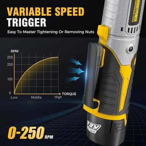 3/8" Cordless Ratchet Wrench, 60 FT-LBS(80N.M), 12V Extended | 5.5" extended Electric Ratchet,Alloy body,2 Batteries,6 sockets, 1/4" & 1/2" adapters, 3" extension bar, fast charger, LED in Kuwait