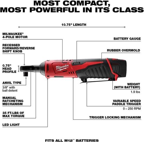 Milwaukee 2457-21 3/8-in Cordless M12 Lithium-Ion Ratchet Kit in Saudi Arabia
