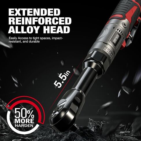 Alloyman 3/8" Cordless Ratchet Wrench, 60 FT-LBS(80N.M), 12V Extended Reach | 5.5" extended Electric Ratchet,Alloy body,2 Batteries,6 sockets, 1/4" & 1/2" adapters, 3" extension bar, fast charger, LED in Kuwait