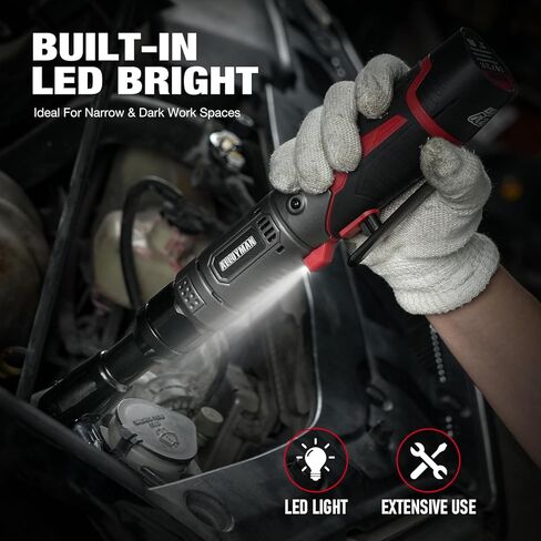 Alloyman 3/8" Cordless Ratchet Wrench, 60 FT-LBS(80N.M), 12V Extended Reach | 5.5" extended Electric Ratchet,Alloy body,2 Batteries,6 sockets, 1/4" & 1/2" adapters, 3" extension bar, fast charger, LED in Kuwait