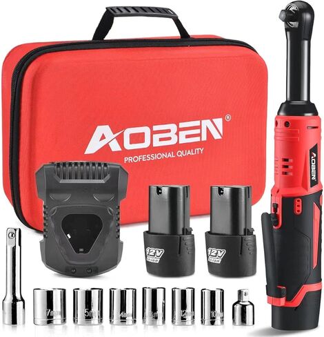 AOBEN Cordless Electric Ratchet Wrench Set, 3/8" 12V Power Ratchet Tool Kit With 2 Packs 2000mAh Lithium-Ion Battery And Charger in Saudi Arabia