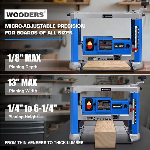 13-Inch Benchtop Thickness Planer, 15A Wood Planer with 4 HSS Blades, 2000W All Copper Motor, Overload Protection for Woodworking in Kuwait