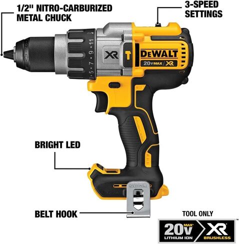 DEWALT 20V MAX XR Cordless Hammer Drill Driver Brushless, Heavy Duty 1/2", 3-Speed, Tool Only (DCD996B) in Kuwait