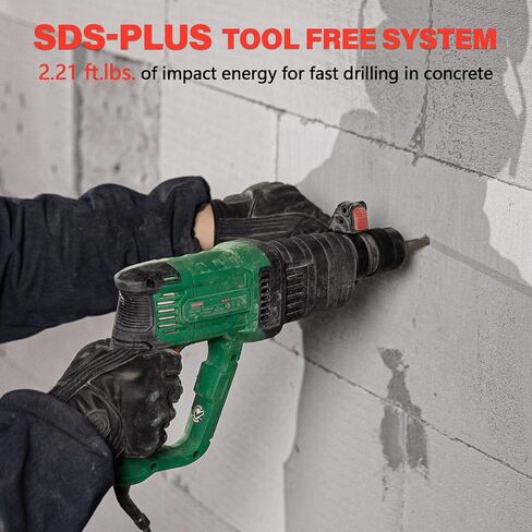 1" SDS-Plus Lightweight Rotary Hammer Drill for Concrete/Masonry | 9 Amp Corded Electric 7.2 Lbs 4 Functions & Reverse Variable Speed Safety Clutch Rotomartillo w/ 3 Drill Bits 2 Chisels Case in Kuwait