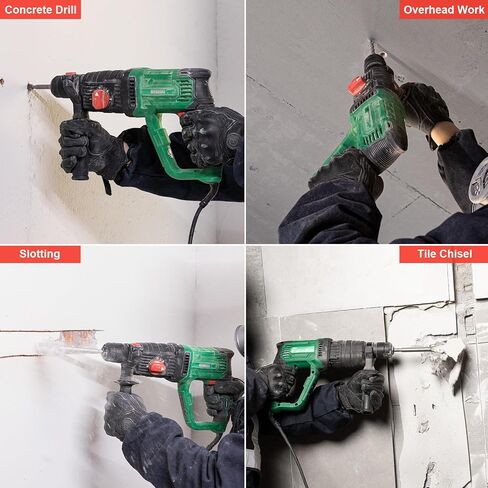 1" SDS-Plus Lightweight Rotary Hammer Drill for Concrete/Masonry | 9 Amp Corded Electric 7.2 Lbs 4 Functions & Reverse Variable Speed Safety Clutch Rotomartillo w/ 3 Drill Bits 2 Chisels Case in Kuwait