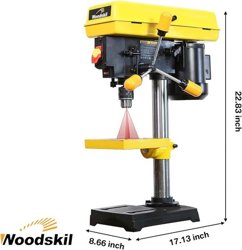 WOODSKIL 8-Inch Benchtop Drill Press, 2.3 Amp 5-Speed with Laser Guide | 1/3 HP Induction Motor, 1/2-Inch Keyed Chuck, 2-Inch Spindle Stroke and 45° Beveling Cast Iron Drill Press Table in Kuwait