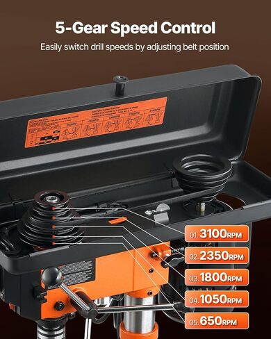 VEVOR Benchtop Drill Press, 3.2 Amp and 5-Speed Adjustable Drill Press with 10 in Swing, Cast Iron Frame, Worktable Tilts 0-45°, Ideal for Drilling Wood & Metal in Kuwait