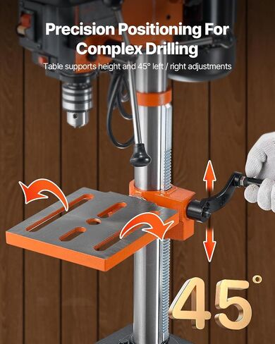 VEVOR Benchtop Drill Press, 3.2 Amp and 5-Speed Adjustable Drill Press with 10 in Swing, Cast Iron Frame, Worktable Tilts 0-45°, Ideal for Drilling Wood & Metal in Kuwait