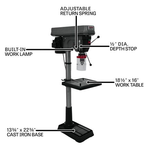 JET 20-Inch Floor Drill Press, 12 Speed, 1-1/2 HP, 115/230V 1Ph (JDP-20MF) in Kuwait