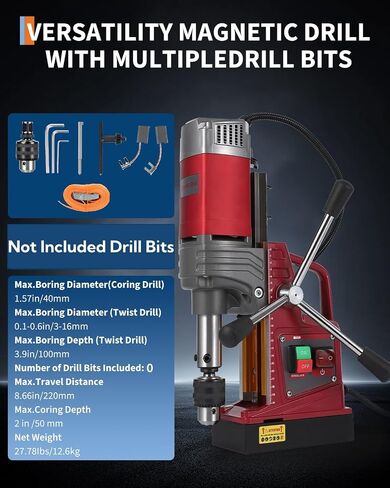Portable Magnetic Drill Press with Adapter, 1.57" Boring Diameter, 1450W, 820RPM, 13000N, Double Dovetail Guide Electric Mag Drill Kits for Drilling in Metal, Steel, Iron in Kuwait