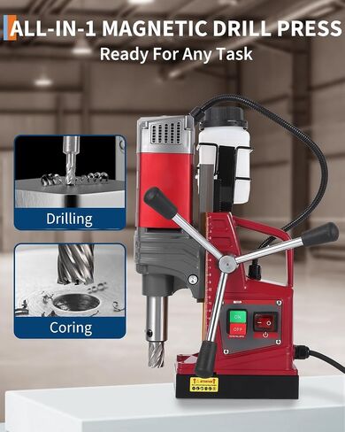 Portable Magnetic Drill Press with Adapter, 1.57" Boring Diameter, 1450W, 820RPM, 13000N, Double Dovetail Guide Electric Mag Drill Kits for Drilling in Metal, Steel, Iron in Kuwait