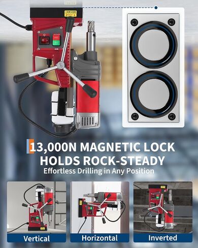Portable Magnetic Drill Press with Adapter, 1.57" Boring Diameter, 1450W, 820RPM, 13000N, Double Dovetail Guide Electric Mag Drill Kits for Drilling in Metal, Steel, Iron in Kuwait