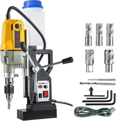 VEVOR Magnetic Drill, 1450W Motor 2 in Boring Diameter, 2878 lbf Electric Mag Drill Press, with 6 Coring Bits, Variable Speed, Drilling Machine for Metal Surface, Home Improvement Industry, Yellow in Kuwait