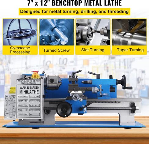Vevor Metal Lathe 7 x 12 Inch, Precision Mini Metal Lathe 2250 RPM 550W Variable Speed, Mini Lathe Precision Bench Top Metal Working Lathe for Various Types of Metal Turning : Tools & Home Improvement in Kuwait