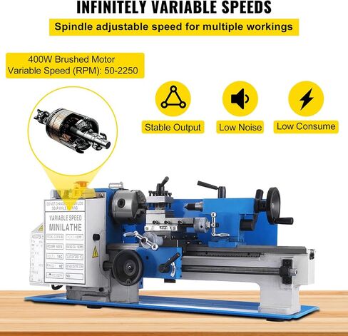 Vevor Metal Lathe 7 x 12 Inch, Precision Mini Metal Lathe 2250 RPM 550W Variable Speed, Mini Lathe Precision Bench Top Metal Working Lathe for Various Types of Metal Turning : Tools & Home Improvement in Kuwait