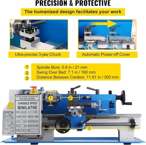 Vevor Metal Lathe 7 x 12 Inch, Precision Mini Metal Lathe 2250 RPM 550W Variable Speed, Mini Lathe Precision Bench Top Metal Working Lathe for Various Types of Metal Turning : Tools & Home Improvement in Kuwait