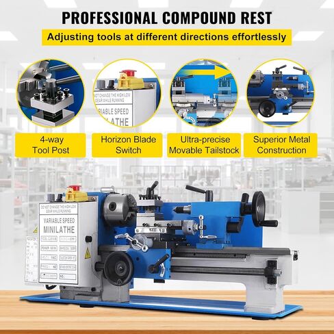 Vevor Metal Lathe 7 x 12 Inch, Precision Mini Metal Lathe 2250 RPM 550W Variable Speed, Mini Lathe Precision Bench Top Metal Working Lathe for Various Types of Metal Turning : Tools & Home Improvement in Kuwait