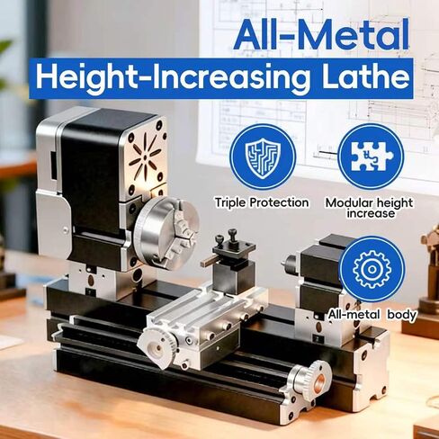 ZHRUI Electroplated all Metal Mini Miniature Didactical Metal Lathe 50mm Center 36W 20000RPM for Processing Aluminum,Wood, Plastic Materials (Heighten Style) in Saudi Arabia