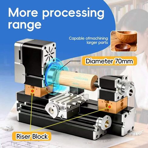 ZHRUI Electroplated all Metal Mini Miniature Didactical Metal Lathe 50mm Center 36W 20000RPM for Processing Aluminum,Wood, Plastic Materials (Heighten Style) in Saudi Arabia