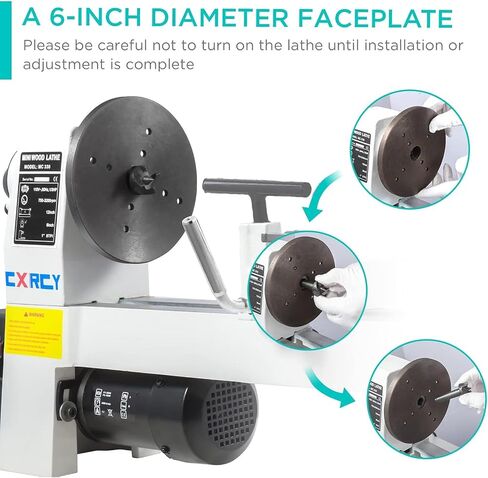 CXRCY Wood Lathe, 8" x 12" Mini Benchtop Wood Lathe Machine 1/3 HP Infinitely Variable Speed 750-3200 RPM with 2 Tool Rests, Lathe Chisel, Goggle for Woodworking, Woodturning in Kuwait