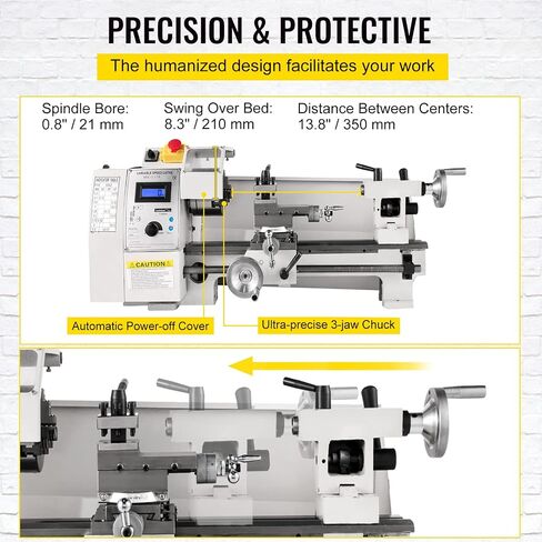 VEVOR Mini Metal Lathe, 8"x14", Mini Lathe Machine 2250 PRM Variable Speed Change, Precision Mini Lathe 650W Metal Working Lathe, Milling Machine for Various Types of Turning in Kuwait