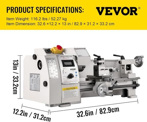 VEVOR Mini Metal Lathe, 8"x14", Mini Lathe Machine 2250 PRM Variable Speed Change, Precision Mini Lathe 650W Metal Working Lathe, Milling Machine for Various Types of Turning in Kuwait
