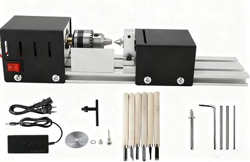 Professional mini Lathe Machine, Lathe Tools Woodworking Machine, Lathe Beads Polisher, CNC DIY Woodworking Wood Lathe Machine (Silver) in Kuwait