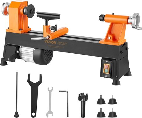 VEVOR Benchtop Wood Lathe, 10 in x 18 in, 0.5 HP 370W Power Wood Turning Lathe Machine, 5 Variable Speeds 780/1320/1920/2640/3840 RPM with Rod Injection Wrenches Faceplate Foot Pads, for Woodworking in Kuwait