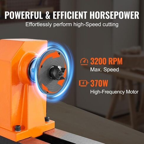 VEVOR Benchtop Wood Lathe, 10 in x 18 in, 0.5 HP 370W Power Wood Turning Lathe Machine, 5 Variable Speeds 780/1320/1920/2640/3840 RPM with Rod Injection Wrenches Faceplate Foot Pads, for Woodworking in Kuwait