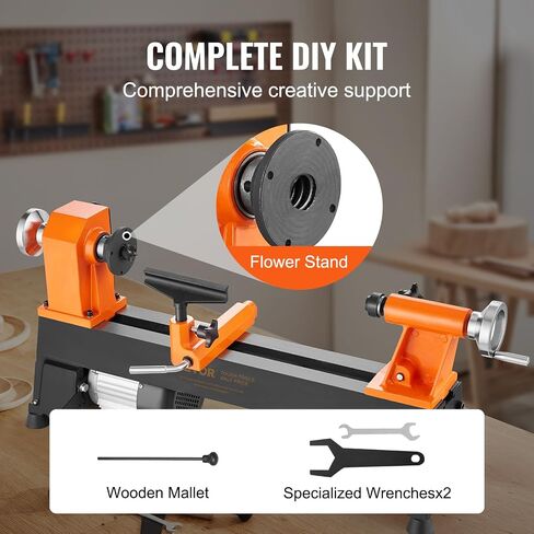 VEVOR Benchtop Wood Lathe, 10 in x 18 in, 0.5 HP 370W Power Wood Turning Lathe Machine, 5 Variable Speeds 780/1320/1920/2640/3840 RPM with Rod Injection Wrenches Faceplate Foot Pads, for Woodworking in Kuwait